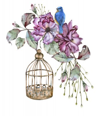 Sticker Shabby chique blauwe vogel