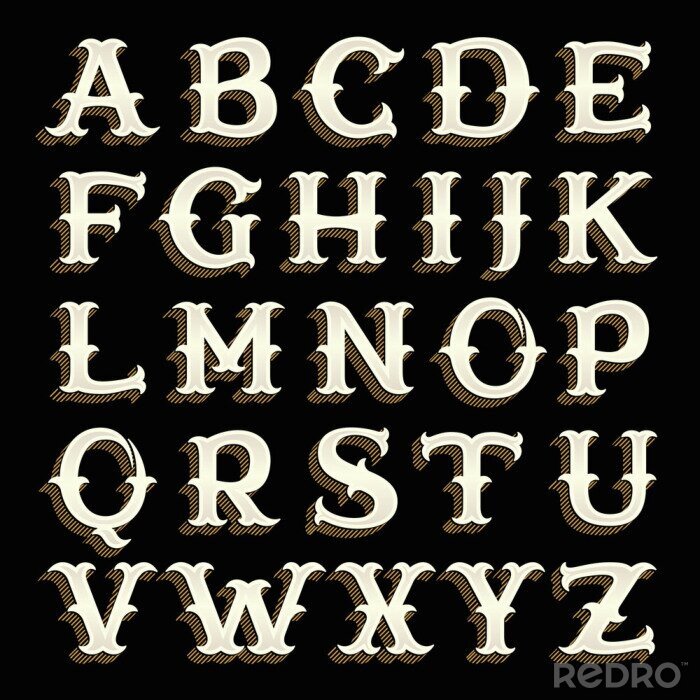 Sticker Sierlijk wit alfabet op een zwarte achtergrond
