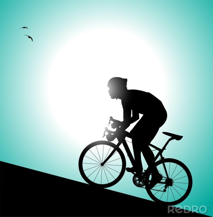Sticker silhouet di ciclista che pedala in salita