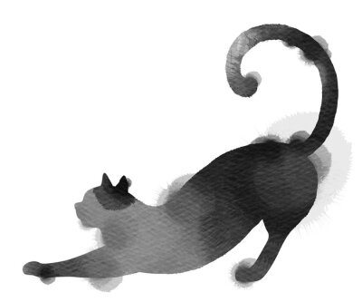 Sticker Silhouet van aquarel zwarte kat