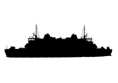 Silhouet van groot schip op een witte achtergrond