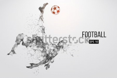 Sticker Silhouette of a football player. Dots, lines, triangles, text, color effects and background on a separate layers, color can be changed in one click. Vector illustration