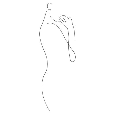 Sticker Silhouette of a girl mysteriously looking forward. Minimalism style. Design is suitable for the use of modern decor, paintings, cosmetics, packaging, tattoos, printing on a t-shirt. Isolated vector