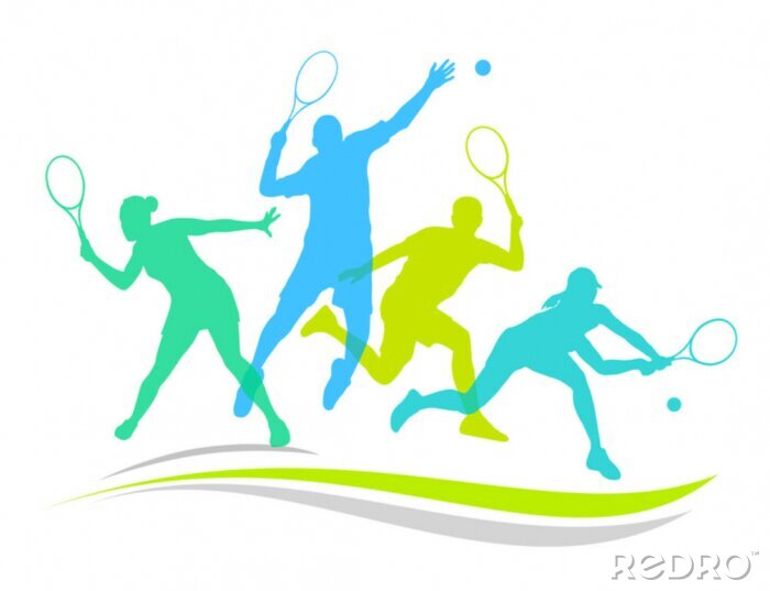 Sticker Silhouetten van tennissers in kleur