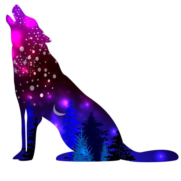 Sticker Silhouettes of Wolf with space galaxy background effect