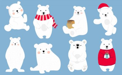 Sticker Simple white bear character wear red sweater.Use for Christmas invitation,printable,sticker.Vector illustration character doodle cartoon