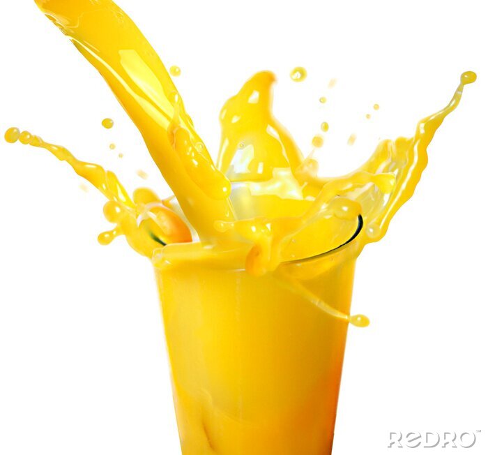 Sticker Sinaasappelsap plons in witte achtergrond