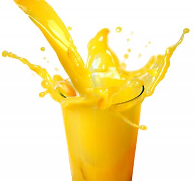 Sticker Sinaasappelsap plons in witte achtergrond