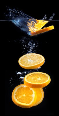 Sticker Sinaasappelschijfjes in water