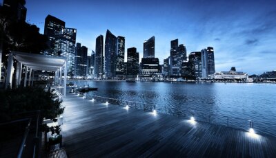 Singapore stad in zonsondergang tijd