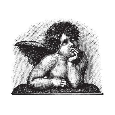 Sticker Sistine Madonna van Raphael liefdecherubijn, vectorized gravure