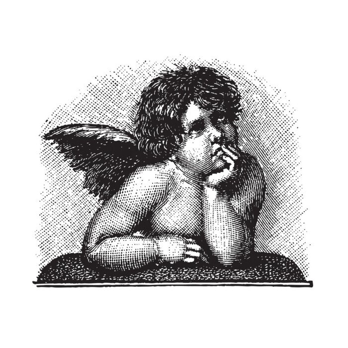 Sticker Sistine Madonna van Raphael liefdecherubijn, vectorized gravure