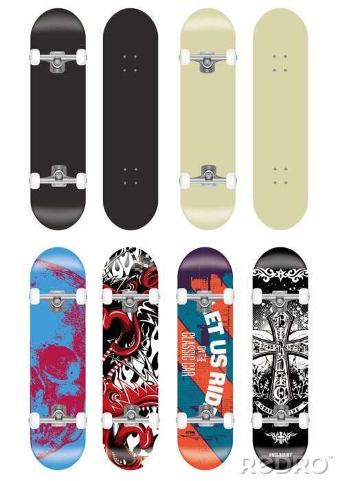 Sticker skateboard vector sjabloon illustratie set (met achterkant design collectie)