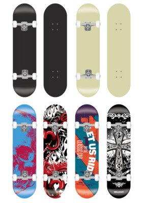 Sticker skateboard vector sjabloon illustratie set (met achterkant design collectie)