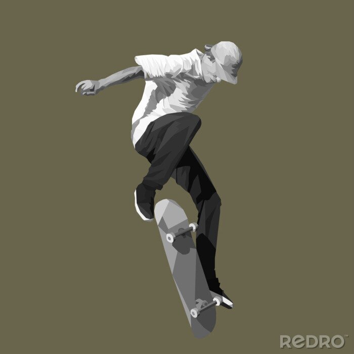 Sticker Skateboarder sprong op skateboard, vector illustratie