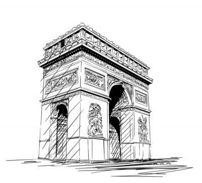 Sticker Sketch of Arc de Triomphe in Paris, France, Hand drawn illustration isolated