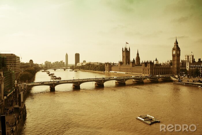 Sticker Skyline van Londen in sepia