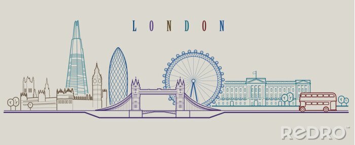 Sticker Skyline van Londen. Vector achtergrond. Overzicht grafische illustratie.