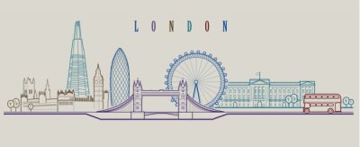 Sticker Skyline van Londen. Vector achtergrond. Overzicht grafische illustratie.