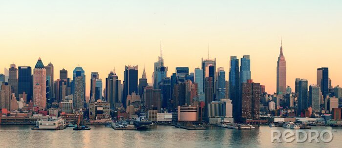 Sticker skyline van New York bij zonsondergang
