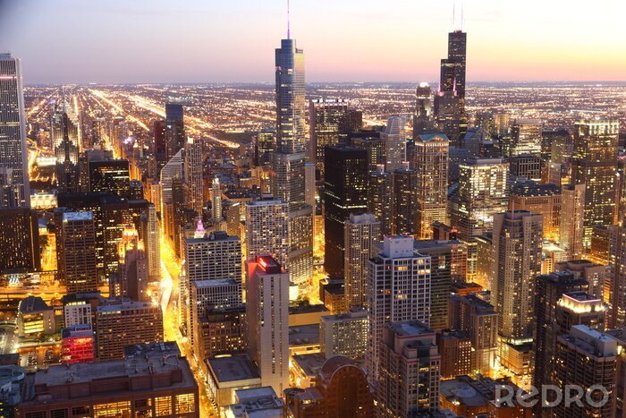 Sticker Skyline van verlichte hoogbouw