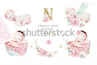Sticker Slapende pasgeborenen tussen roze bloemen