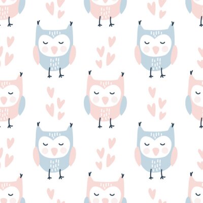 Sticker Slapende uilen in scandinavische stijl