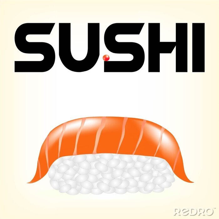 Sticker smakelijk sushi Japans eten, sushi met verse zalm, snack met vis, rode kaviaar - een delicatesse, een nuttig voedsel product van de zee, rode vis met rijst