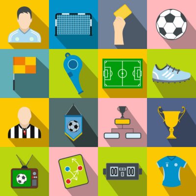 Sticker Soccer vlakke pictogrammen instellen
