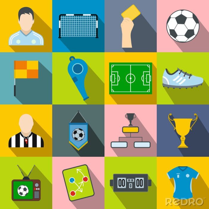 Sticker Soccer vlakke pictogrammen instellen