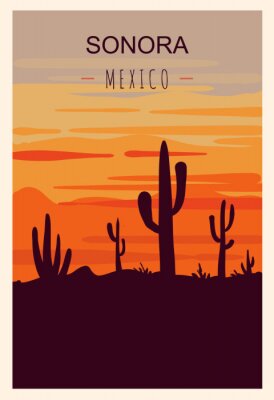 Sonora retro poster. Sonora travel illustration. States of Mexico