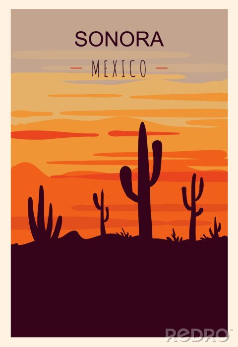 Sticker Sonora retro poster. Sonora travel illustration. States of Mexico