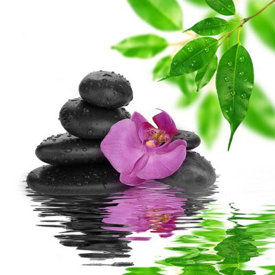 Sticker Spa achtergrond zwarte stenen op water