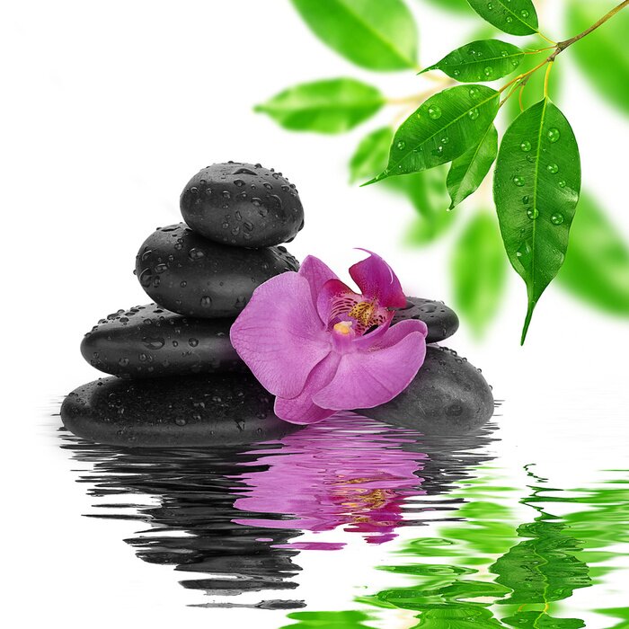 Sticker Spa achtergrond zwarte stenen op water