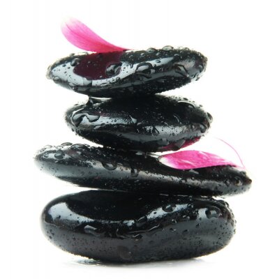 Sticker Spa stenen en roze bloemblaadjes op wit wordt geïsoleerd