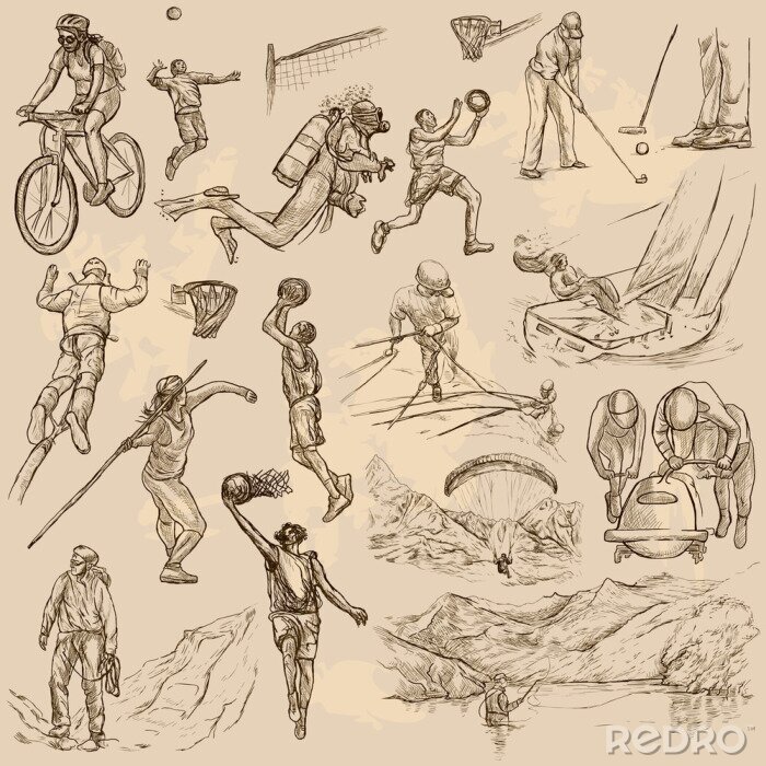 Sticker Sport mix - Een hand getekende vector collectie