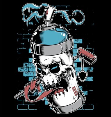 Sticker Spray paint skull face graffiti cartoon character