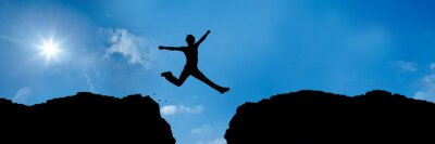 Sticker springen over een afgrond tussen 2 bergen - 3-1 - g1382