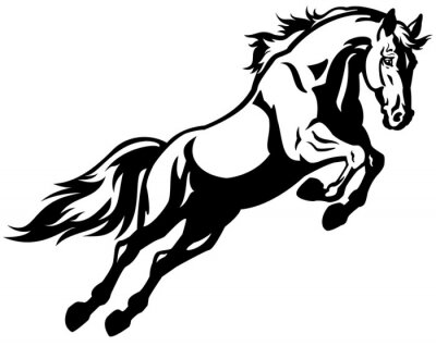 Sticker springen paard zwart wit