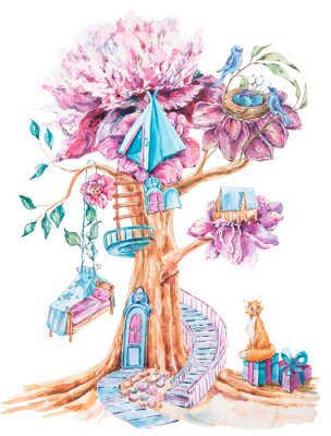 Sticker Sprookjesachtige roze boom