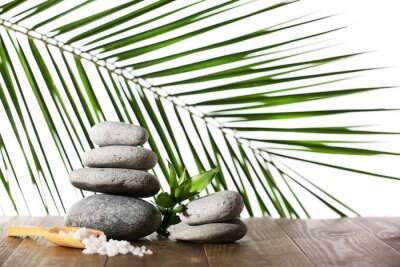 Sticker Stapel stenen spa met lepel zeezout