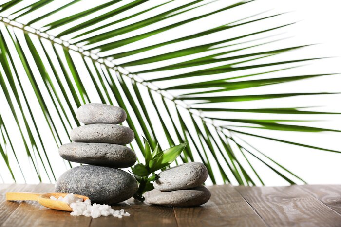 Sticker Stapel stenen spa met lepel zeezout