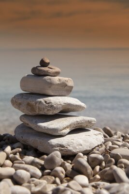 Sticker Stapel stenen, zen concept, op Sandy Beach
