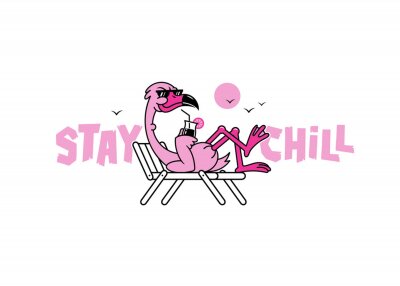Sticker STAY CHILL FLAMINGO WITH COCKTAIL WHITE BACKGROUND