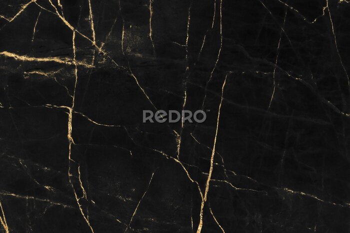 Sticker Steen textuur zwart marmer met gouden versieringen