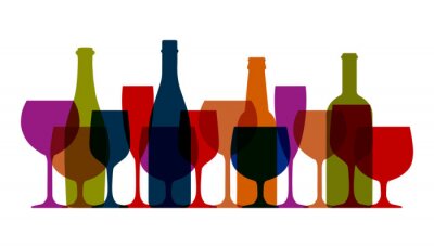 Sticker Stel wijnglas en flessen pictogram, logo, teken, embleem - voorraad vector