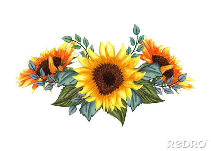 Sticker Stelletje zonnebloemen en bladeren