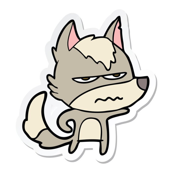 Sticker sticker of a cartoon annoyed wolf