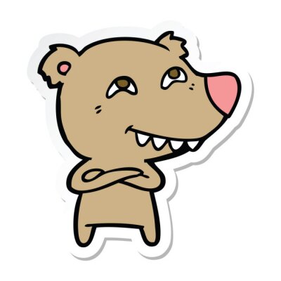 Sticker sticker of a cartoon bear showing teeth