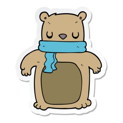Sticker sticker of a cartoon bear with scarf